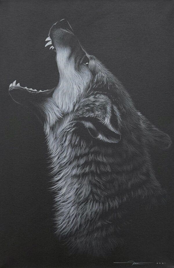 Heulender Wolf unter dem Mond – 40 X 60 cm Kunstgalerie